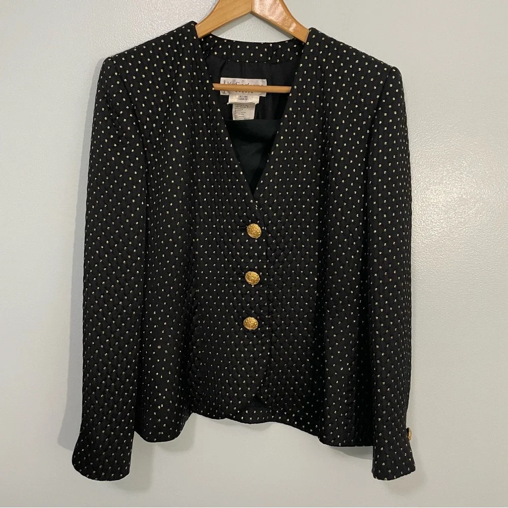 Yves Saint Laurent Vintage Quilted Black & Gold Blazer Size 44 US 12 - Picture 3 of 12